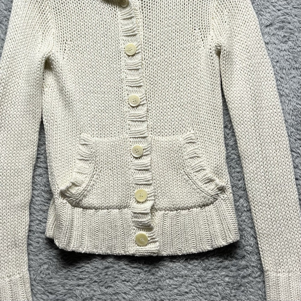J Crew Sweater Cardigan Womens XS Cream White Chunky Button Up Shawl Collar - Picture 3 of 10